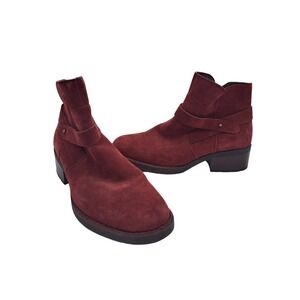 Born Ankle Boots Women's Size 10 Burgundy Suede Side Zip Block Heel